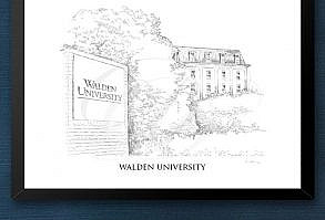 Walden University, Waldenu, Fine Art Print, Hand Drawn, Watercolor Paper, Signed Art ( Sizes  5 x 7, 8 x 10, 13 x 19, 16 x 20)