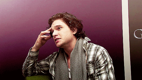 When he’s touching his forehead. | Evidence That Kit Harington Smiles