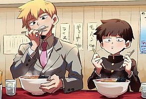 mob psycho 100 shigeo and reigen eating fanart:wallpaper mob reigen fanart #anime funny art pfp personagens imagens papel de parede perfil desenhar tumblr gif